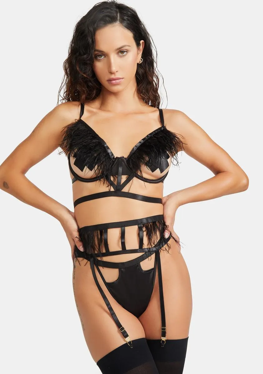 Ink Classy Rules Feather Lingerie Set sold by Dolls Kill