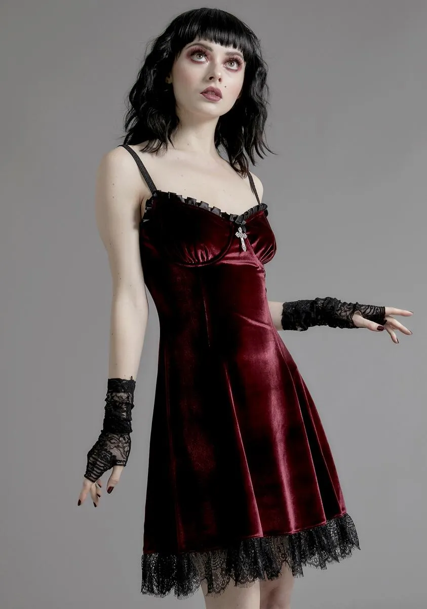Blind Faith Velvet Dress - Wine sold by Dolls Kill