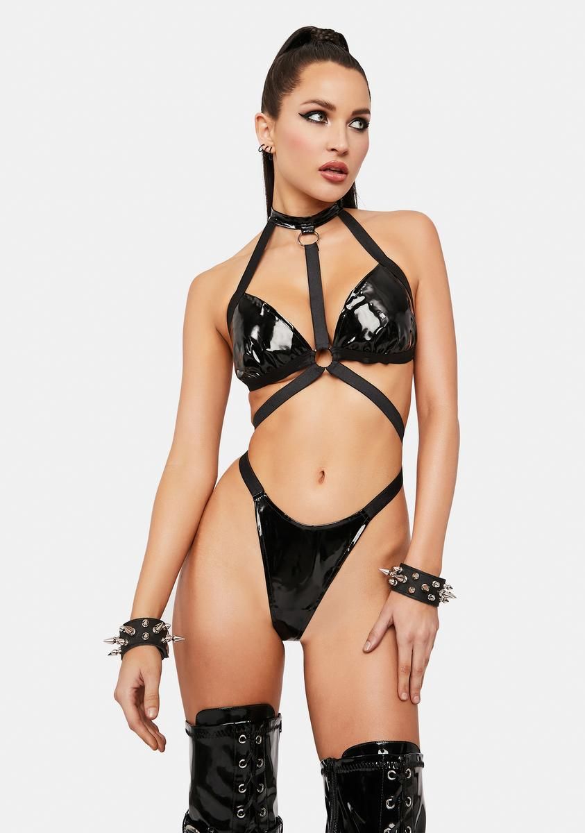 Do Ur Worst Strappy Vinyl Teddy sold by Dolls Kill