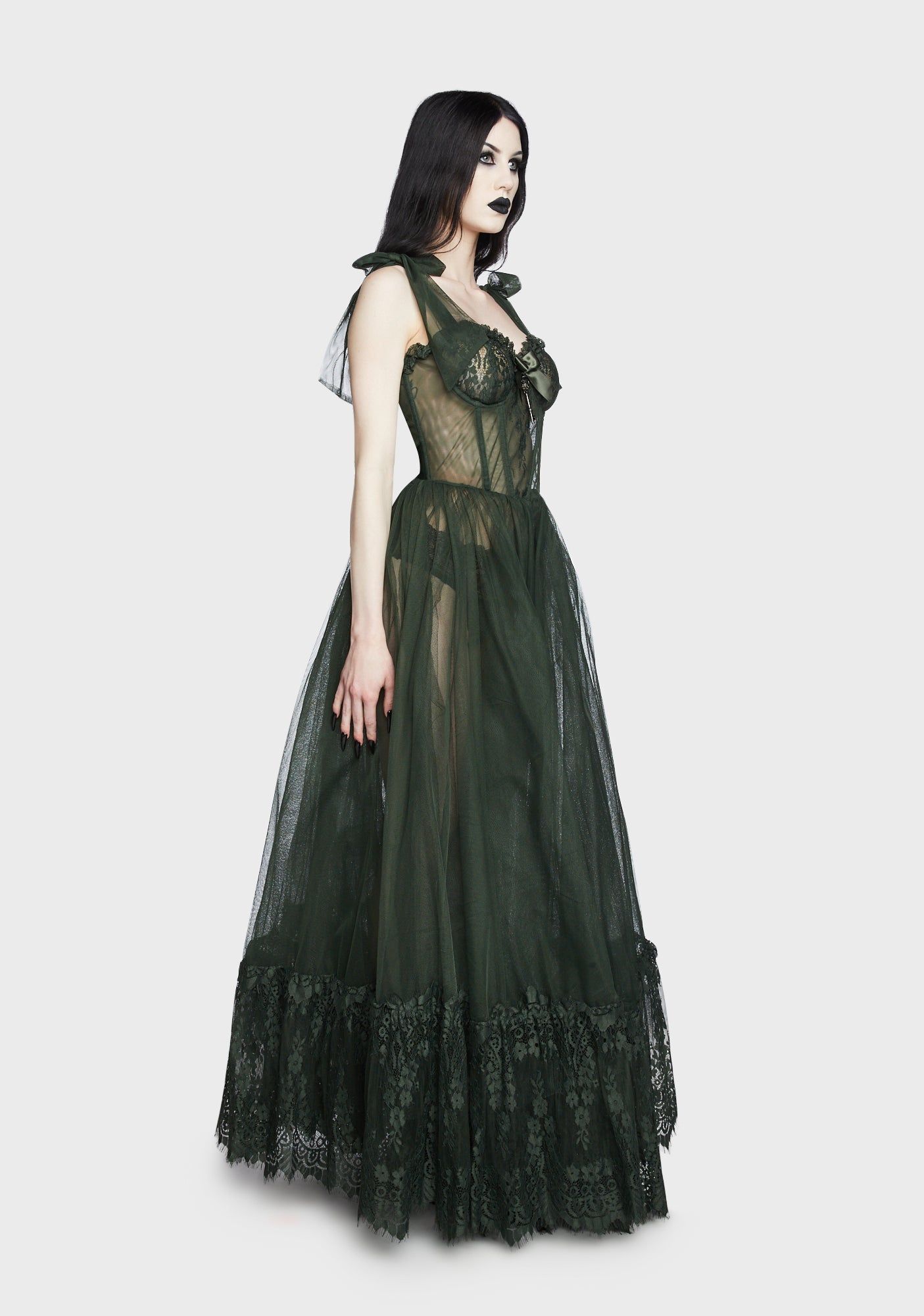 Dance With Death Sleeveless Maxi Dress - Sage sold by Dolls Kill product image thumbnail 3