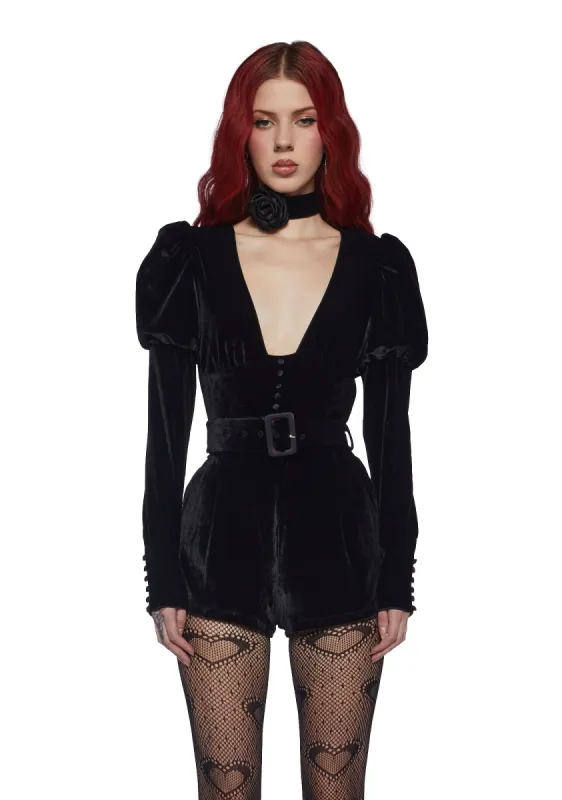 Chic Manners Velvet Romper - Black sold by Dolls Kill