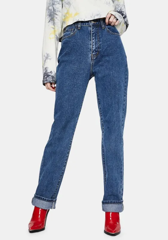 Dark Wash Extra Long Straight Jeans sold by Dolls Kill