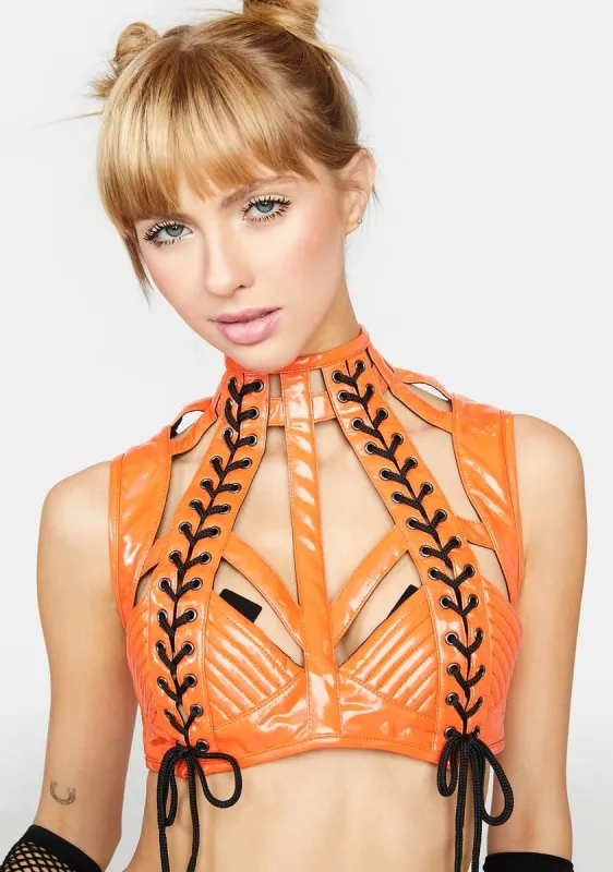 Sunset Rude Awakening Harness Bra Top sold by Dolls Kill