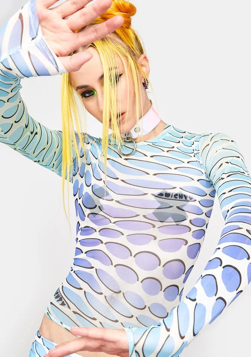 Blue Gradient Warp Mesh Top sold by Dolls Kill