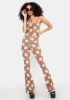 Tan Floral Fit And Flare Pants sold by Dolls Kill