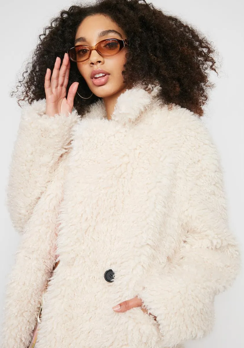Cream Teddy Bear Faux Fur Coat sold by Dolls Kill