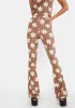 Tan Floral Fit And Flare Pants sold by Dolls Kill