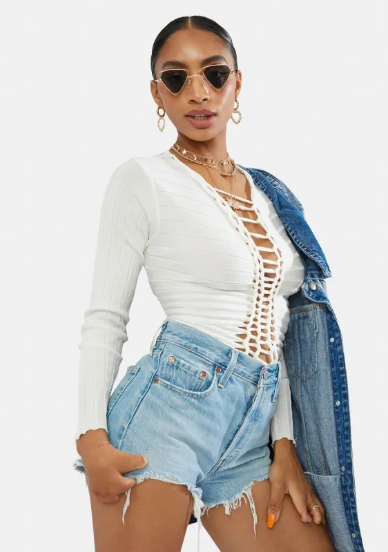 Frost Trouble's Coming Lace Up Crop Top sold by Dolls Kill