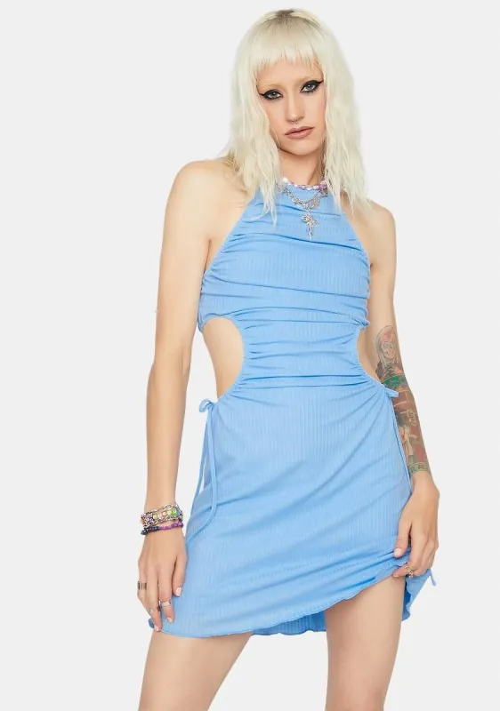 Sky Clearly Lovely Ruched Halter Mini Dress sold by Dolls Kill