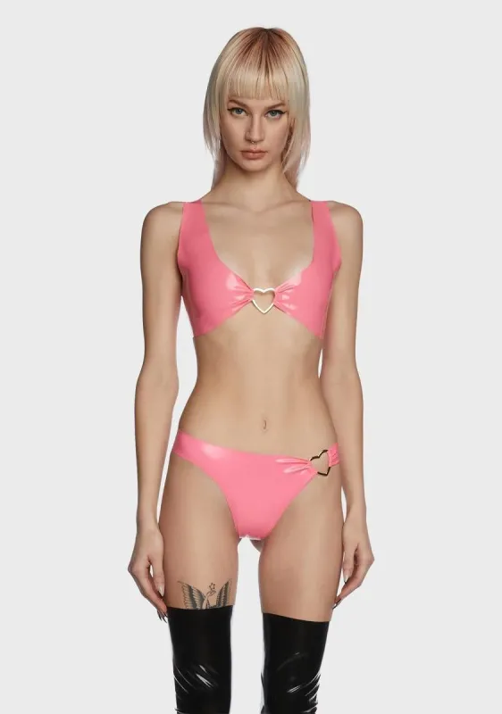 Pink Broken Hearts Latex Bra Top sold by Dolls Kill