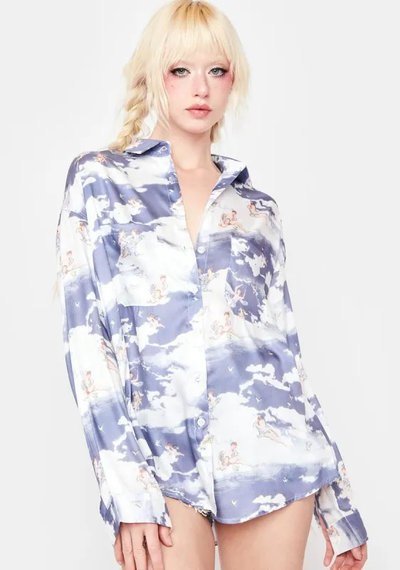 Clouds Button Up Top sold by Dolls Kill