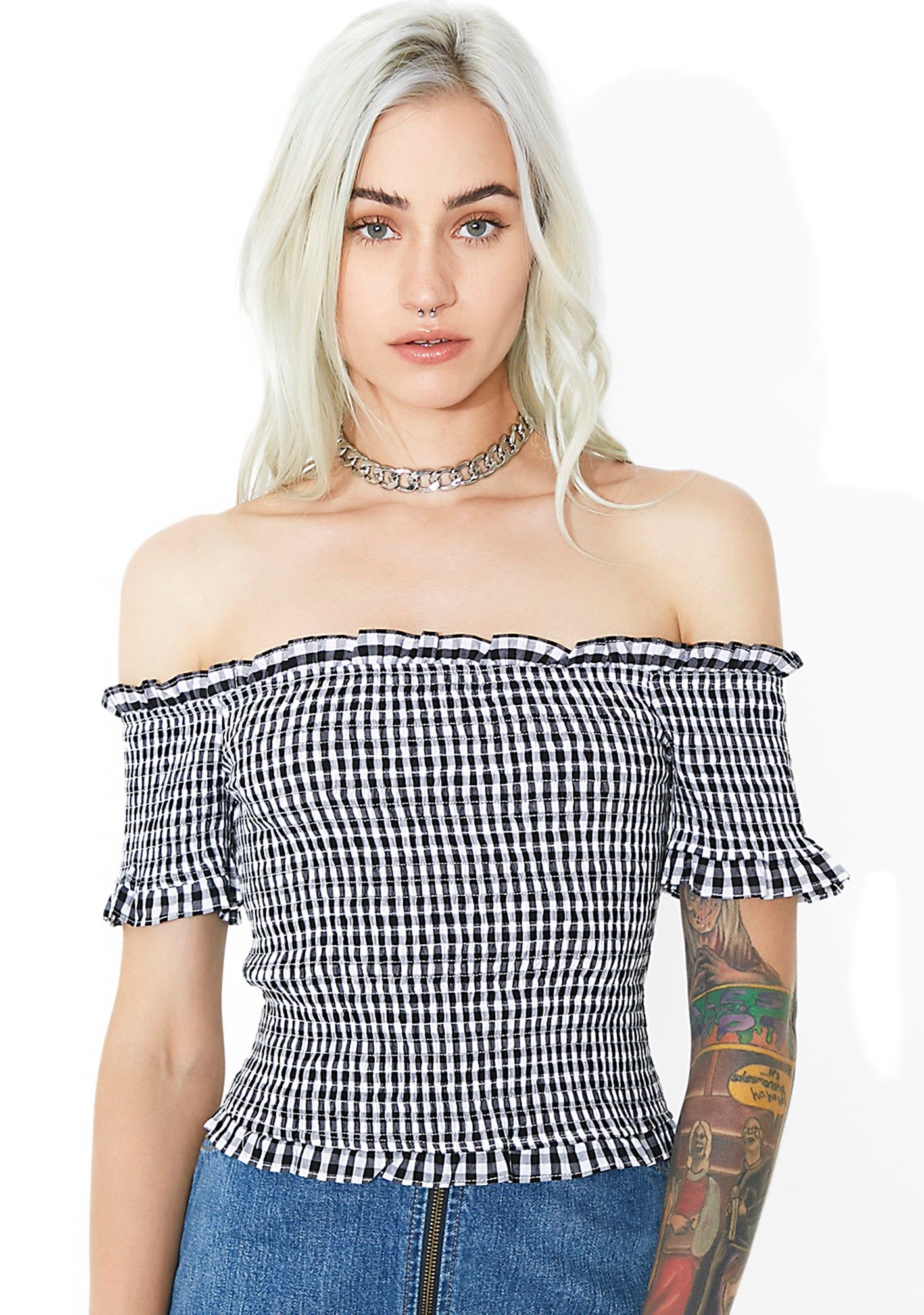 Check Please Off-Shoulder Top sold by Dolls Kill product image thumbnail 3