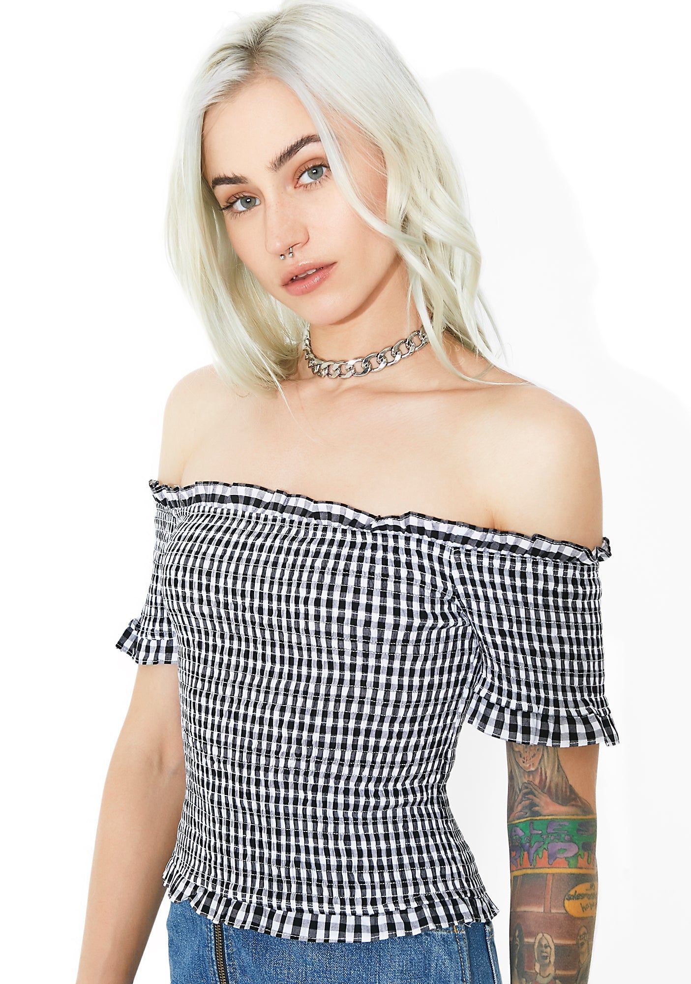 Check Please Off-Shoulder Top sold by Dolls Kill
