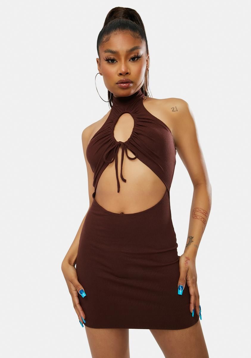 Umber Living The Dream Cut Out Halter Dress sold by Dolls Kill