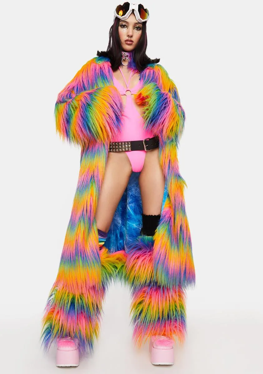 Rainbow Attitude Faux Fur Coat sold by Dolls Kill
