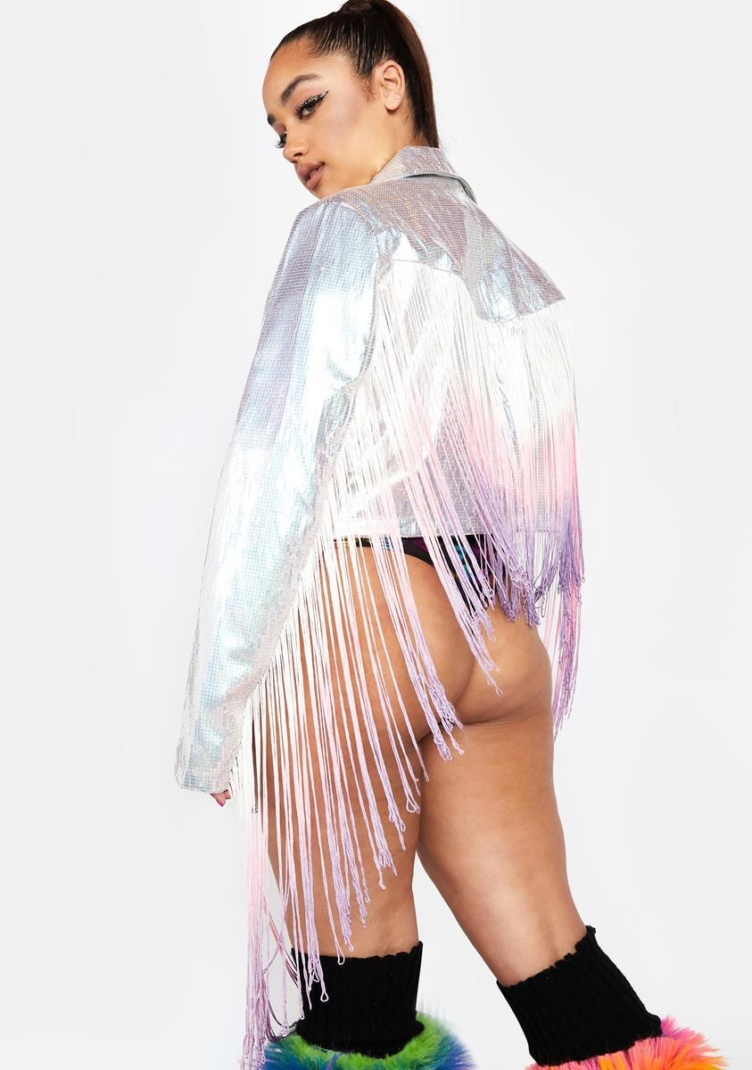 Plus Drop The Bass Fringe Sequin Moto Jacket sold by Dolls Kill product image thumbnail 4