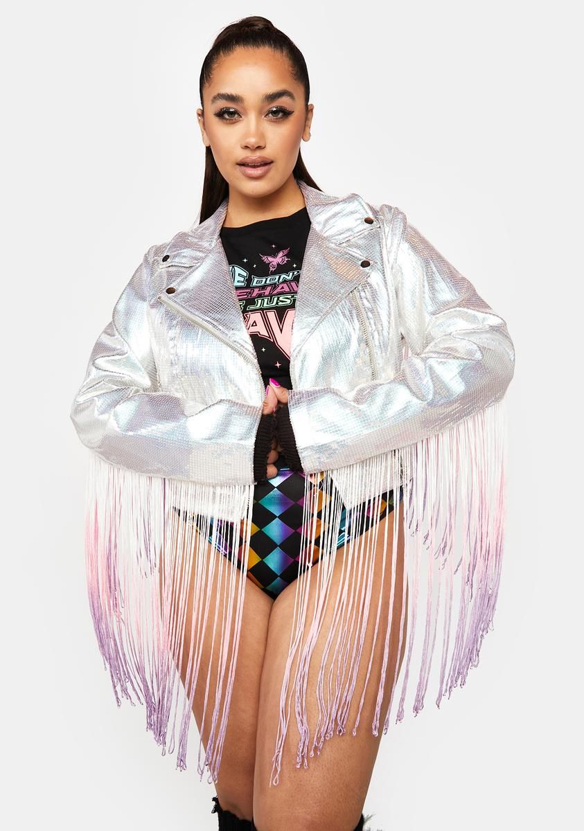 Plus Drop The Bass Fringe Sequin Moto Jacket sold by Dolls Kill