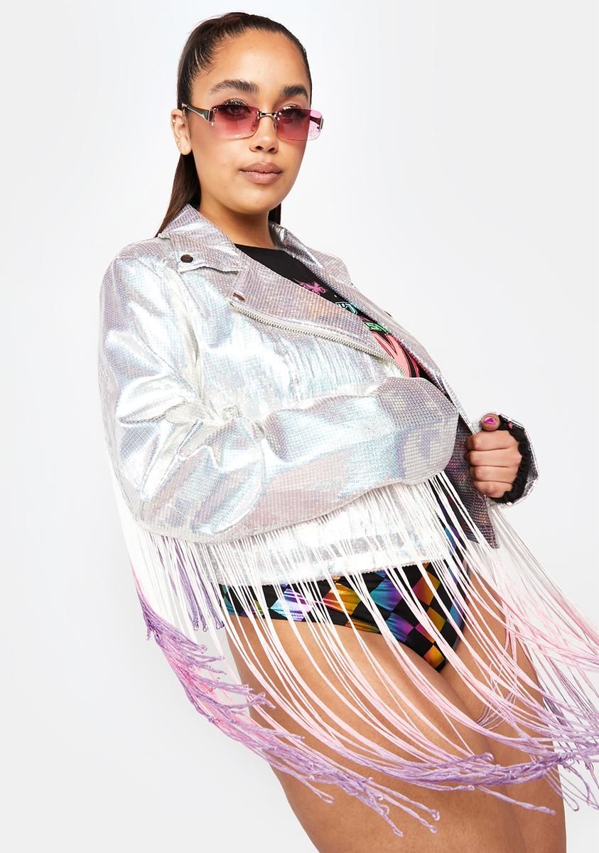 Plus Drop The Bass Fringe Sequin Moto Jacket sold by Dolls Kill product image thumbnail 2