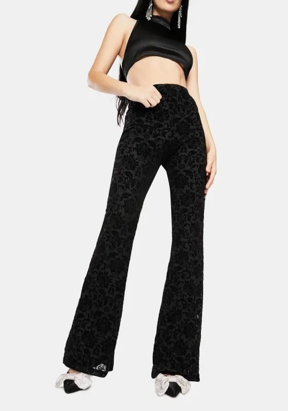 Black Rose Brocade Jeevan High Waist Trousers sold by Dolls Kill