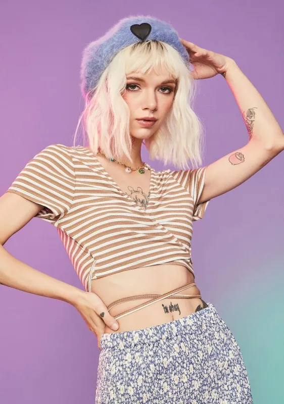 Start Of Summer Striped Wrap Crop Top sold by Dolls Kill