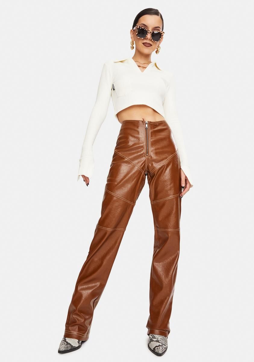 Brown Zakira Vegan Leather Pants sold by Dolls Kill product image thumbnail 3