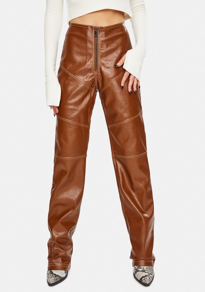 Brown Zakira Vegan Leather Pants sold by Dolls Kill