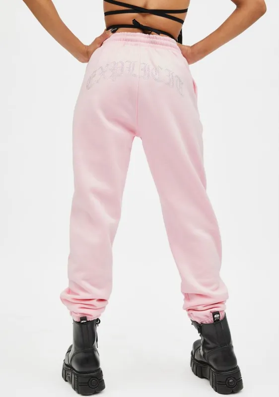 Pink Explicit Rhinestone Sweatpants sold by Dolls Kill