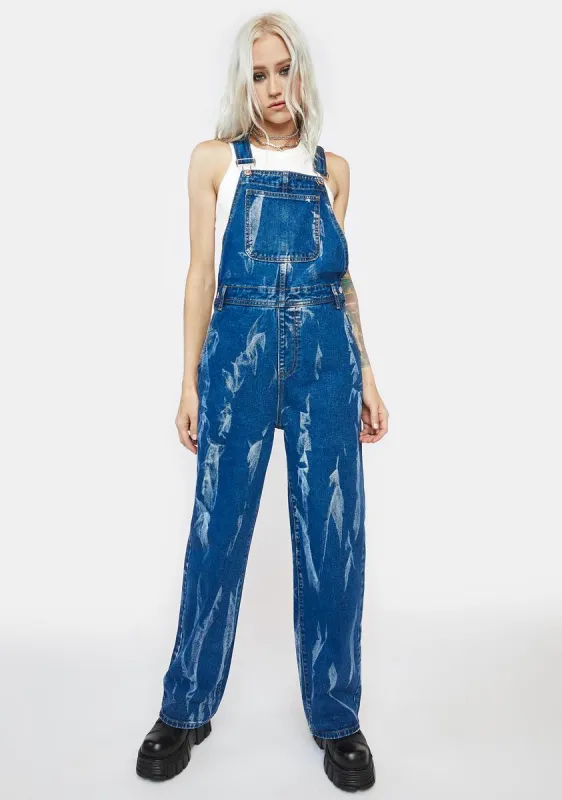 Mid Wash White Paint Overalls sold by Dolls Kill