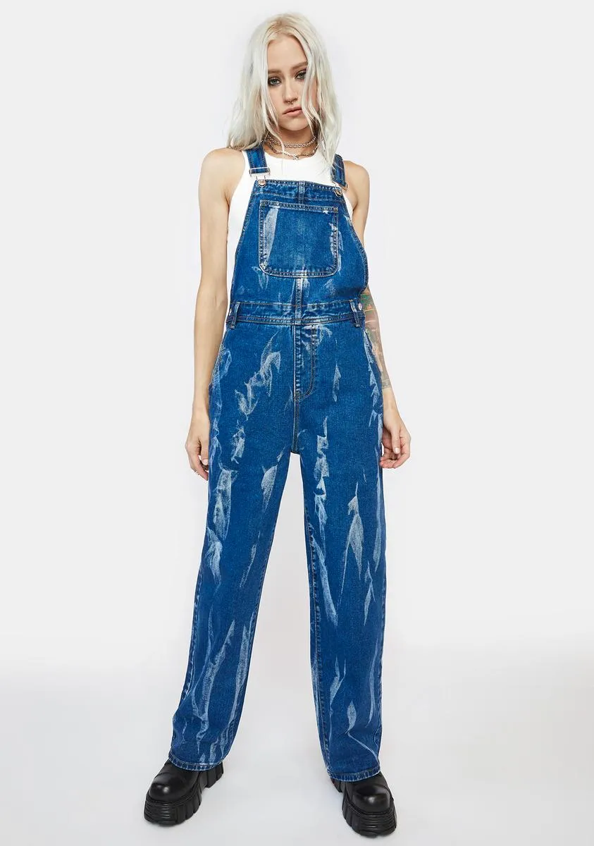 Mid Wash White Paint Overalls sold by Dolls Kill
