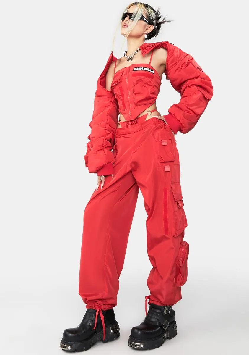 Red Nylon Tactical Pants With Detachable Panty sold by Dolls Kill product image thumbnail 2