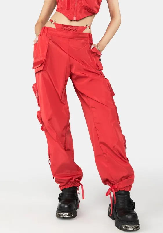Red Nylon Tactical Pants With Detachable Panty sold by Dolls Kill