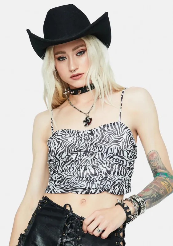 Zebra Popular Page Sheer Ruched Crop Top sold by Dolls Kill