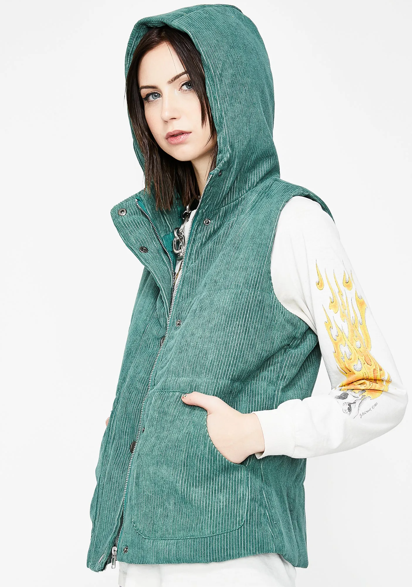 Forest Cool Grl Vibes Puffer Vest sold by Dolls Kill