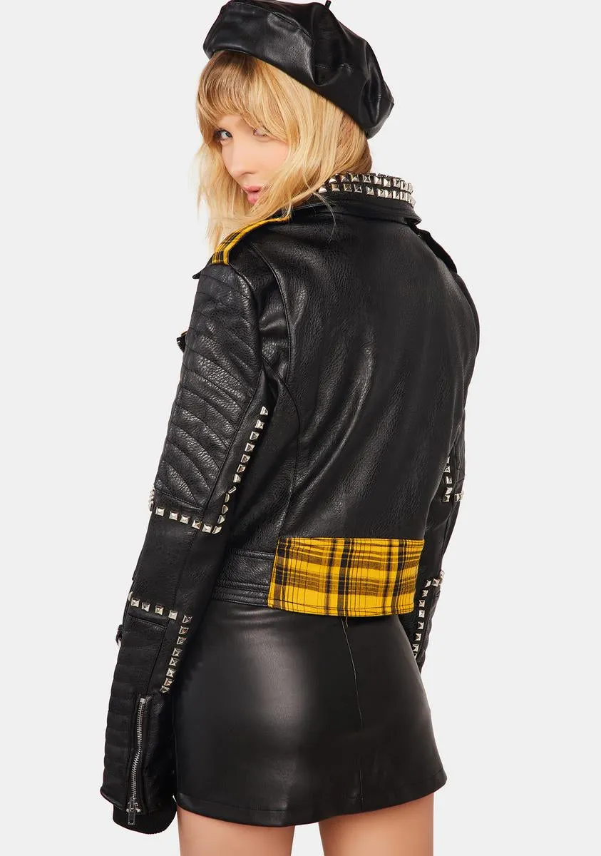 Plaid Label Studded Moto Jacket sold by Dolls Kill product image thumbnail 4