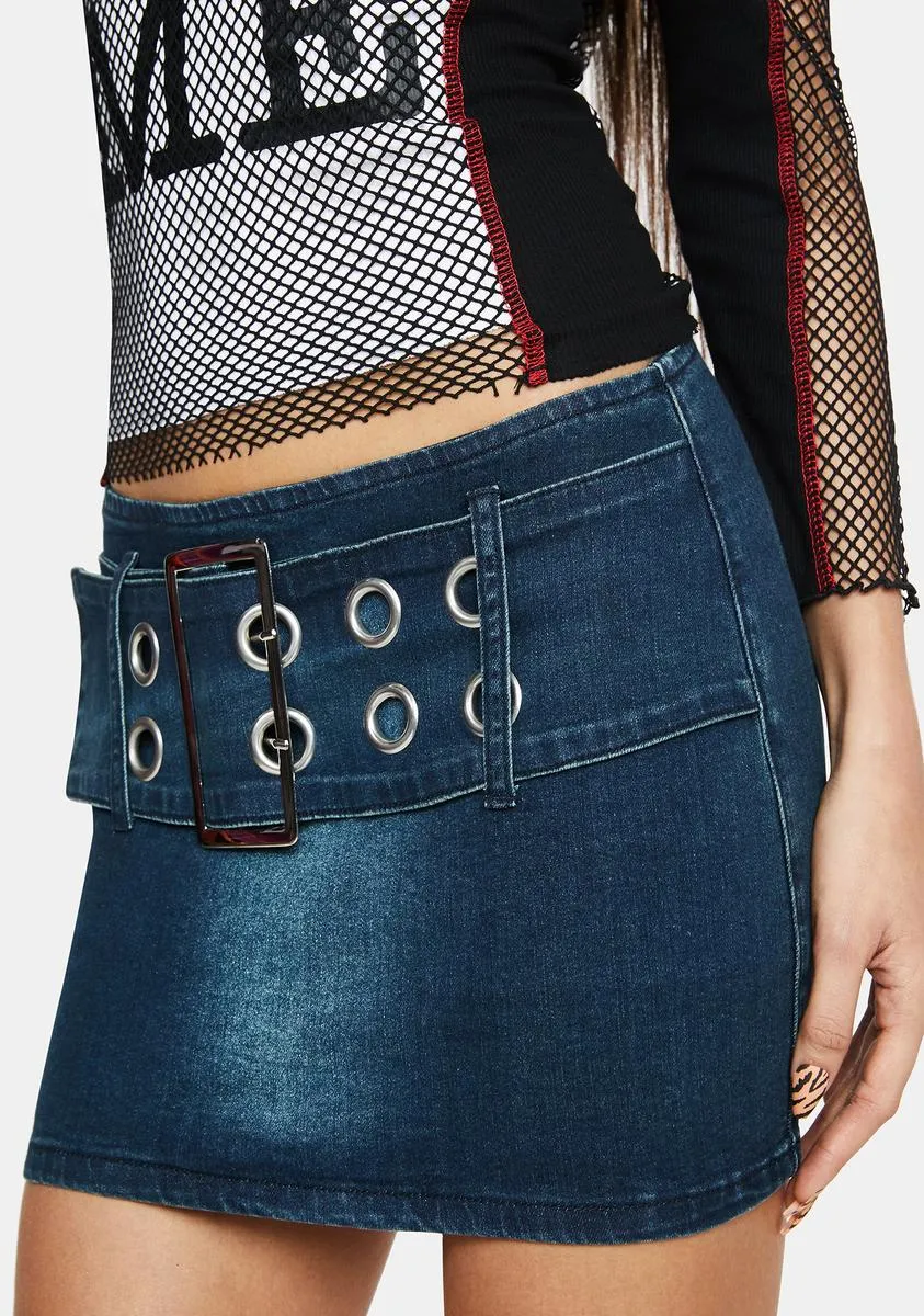 She Talks A Lot Denim Mini Skort sold by Dolls Kill