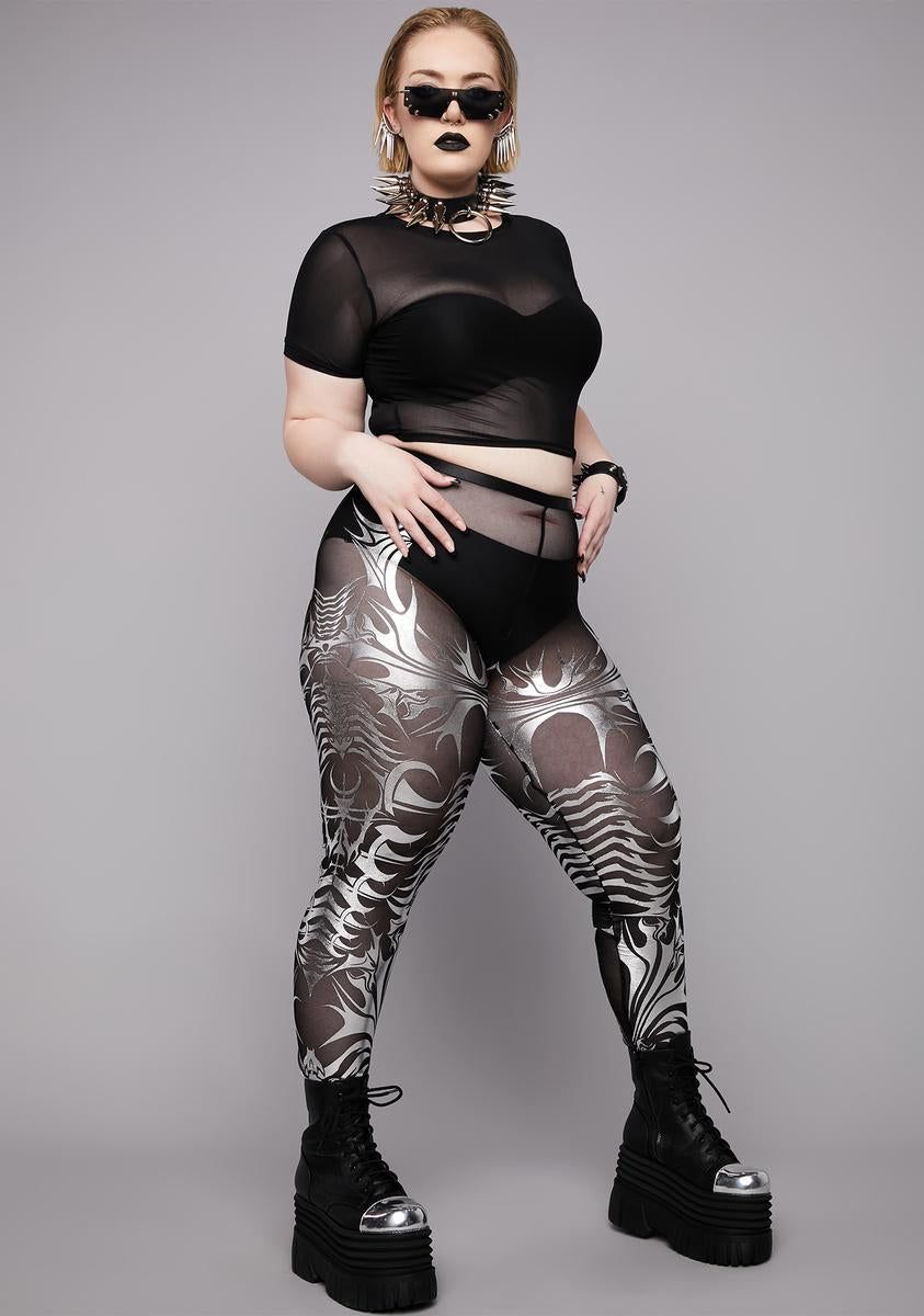 Plus Chrome Ill Fated Love Mesh Leggings sold by Dolls Kill product image thumbnail 3