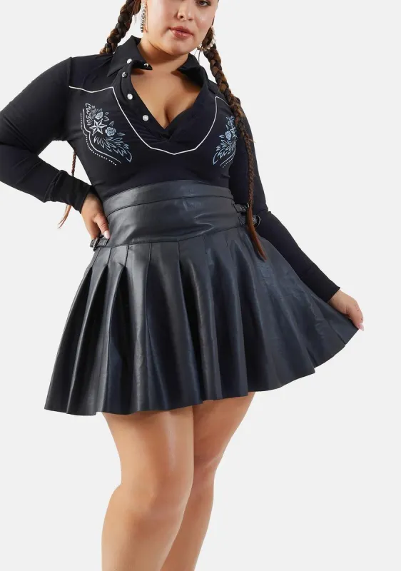 Trendy Trailblazer Vegan Leather Pleated Mini Skirt sold by Dolls Kill