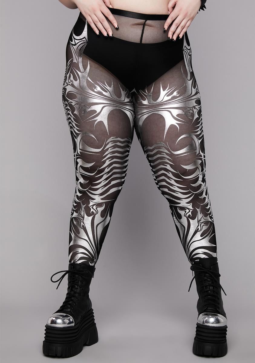 Plus Chrome Ill Fated Love Mesh Leggings sold by Dolls Kill