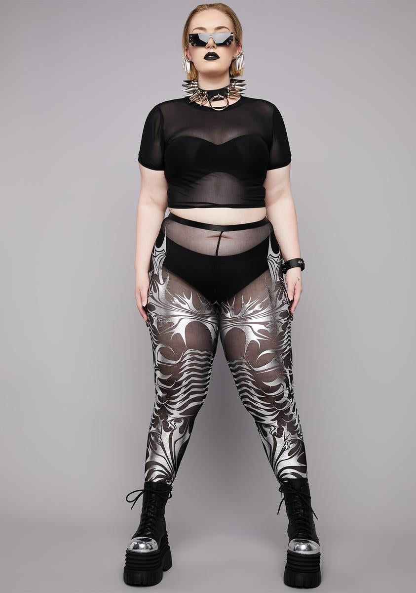 Plus Chrome Ill Fated Love Mesh Leggings sold by Dolls Kill product image thumbnail 2
