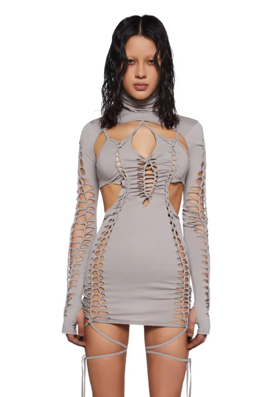 Crossfade Shredded Dress With Shrug - Ecru sold by Dolls Kill