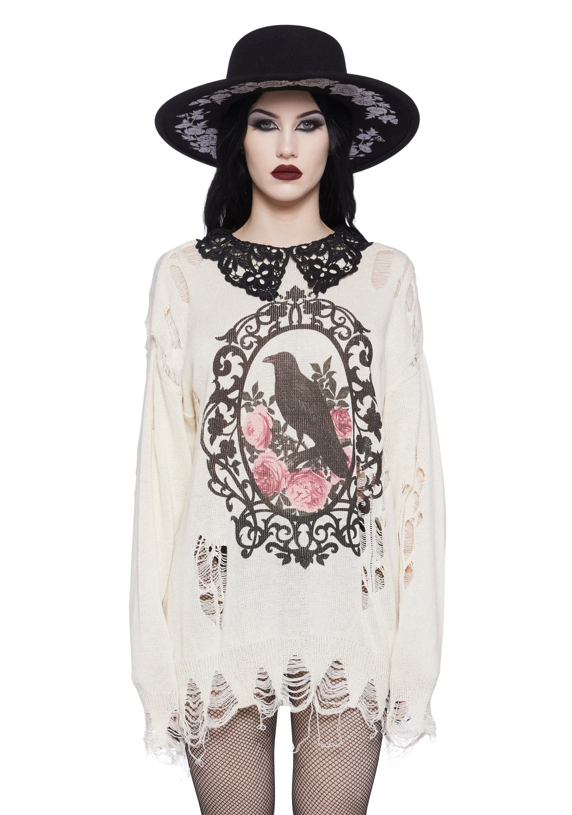 Midnight Dreary Distressed Sweater sold by Dolls Kill