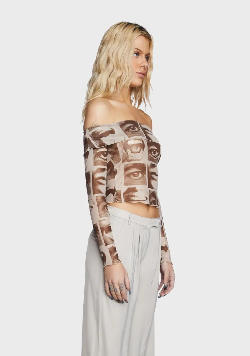 Eye Print Off Shoulder Mesh Top sold by Dolls Kill product image thumbnail 3