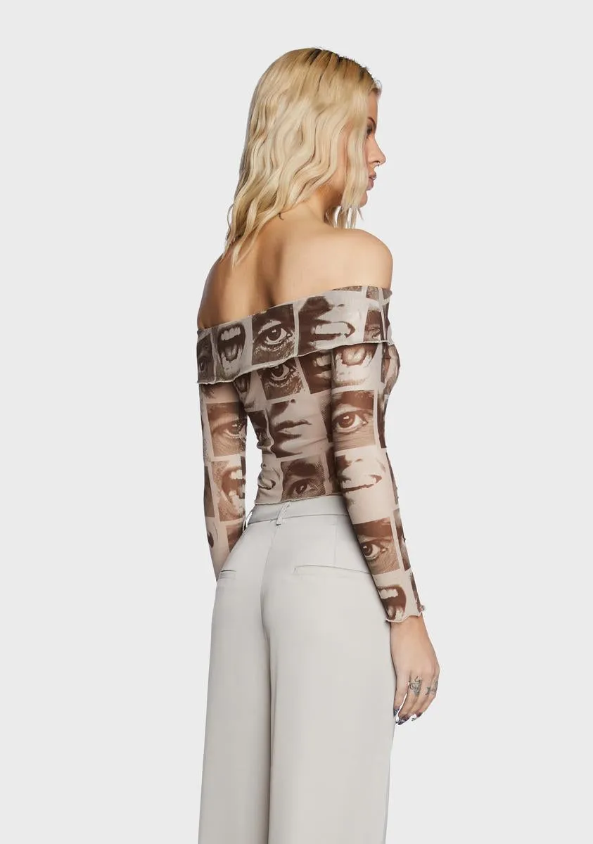 Eye Print Off Shoulder Mesh Top sold by Dolls Kill product image thumbnail 4