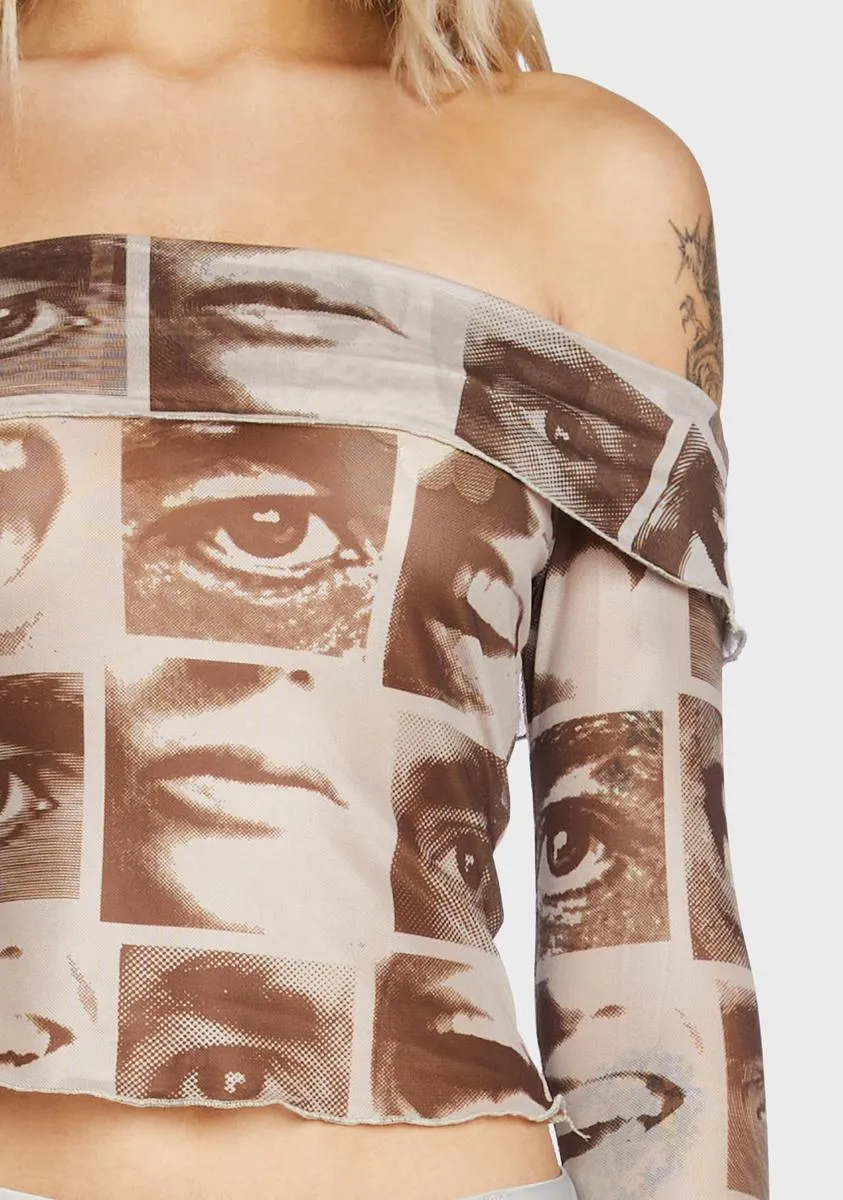 Eye Print Off Shoulder Mesh Top sold by Dolls Kill product image thumbnail 2