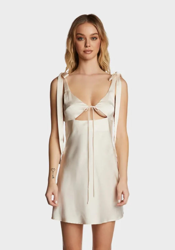 Satin Tie Mini Dress - Ivory sold by Dolls Kill
