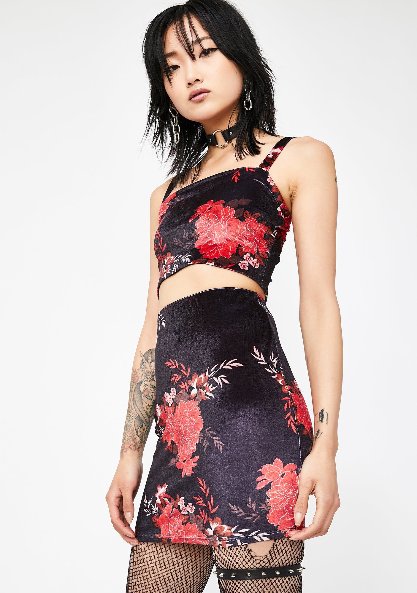 Fire Blossom Velvet Skirt sold by Dolls Kill