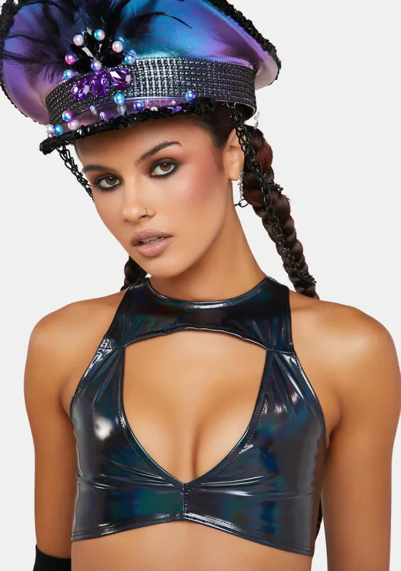 Black Holo PVC Harness Top sold by Dolls Kill