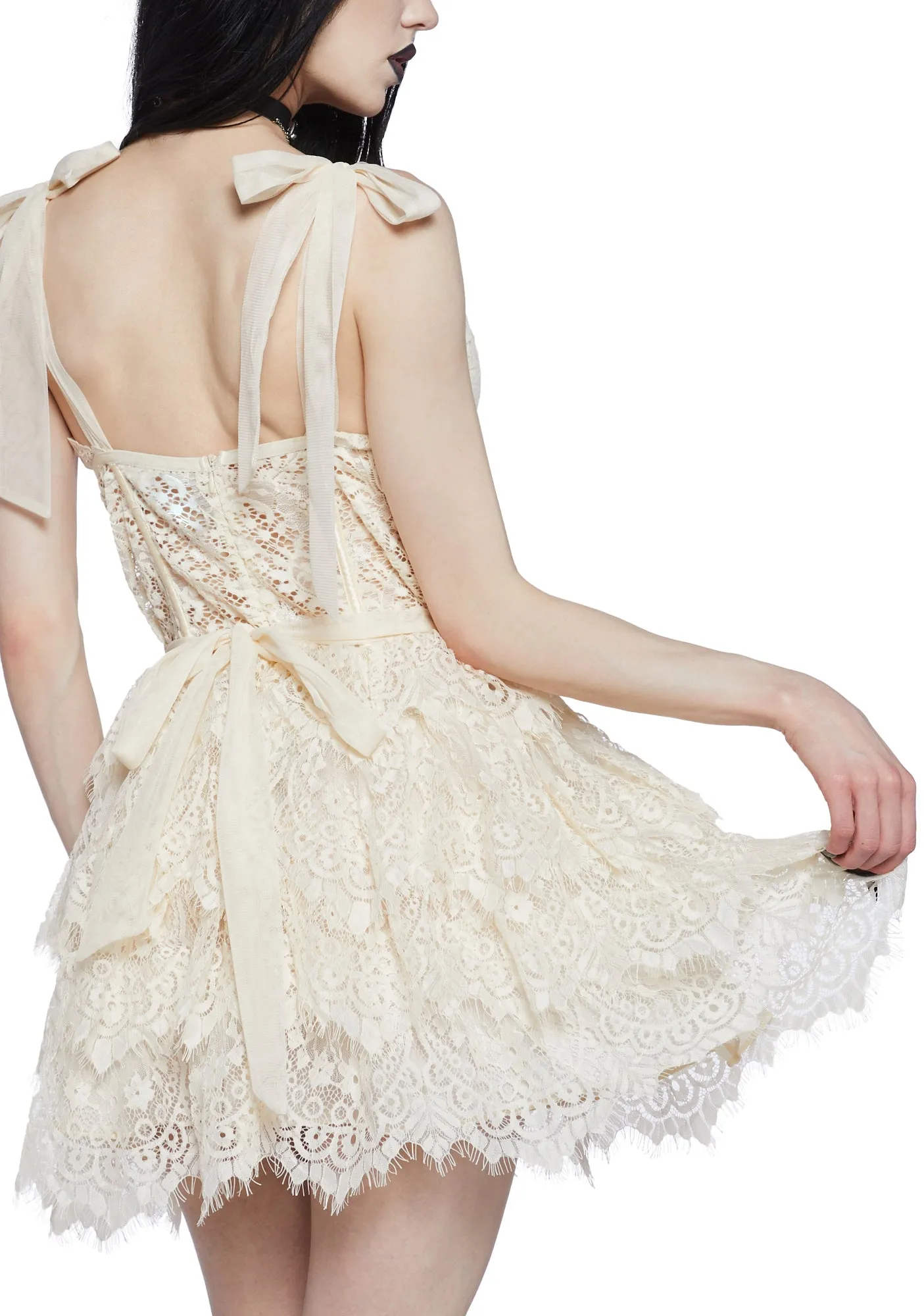 Wished Upon Lace Ruffle Mini Dress - Off White sold by Dolls Kill product image thumbnail 2