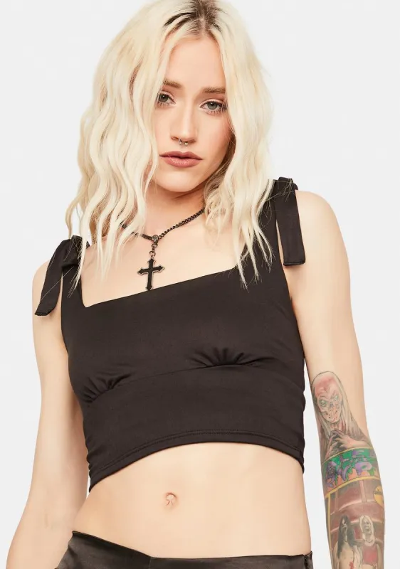 Midnight Make The Call Tie Shoulder Crop Tank sold by Dolls Kill