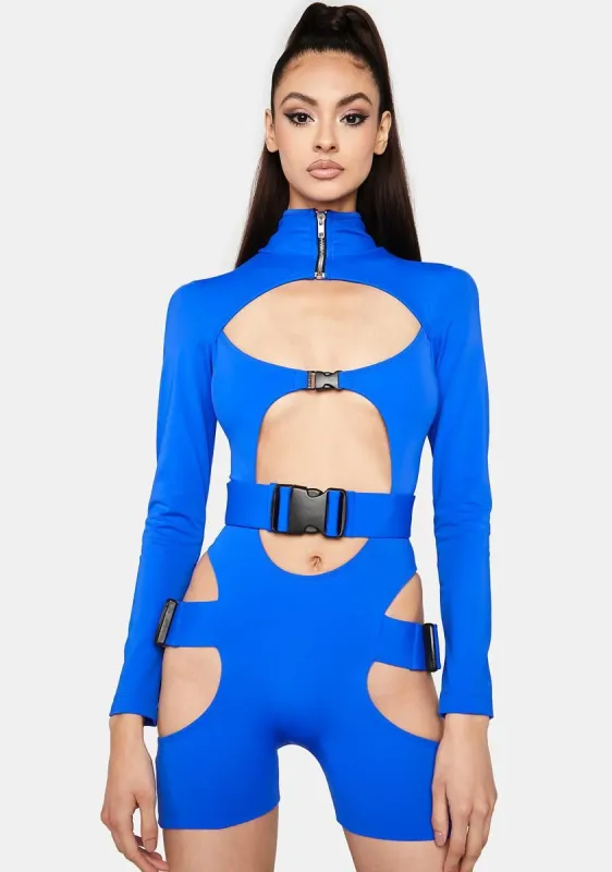 Blue Buckle Long Sleeve Cut-Out Bodysuit sold by Dolls Kill